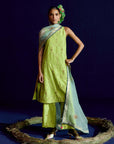 Mastani Scallop Sap Green Embroidered Silk Kurta Set