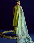 Mastani Scallop Sap Green Embroidered Silk Kurta Set