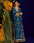 Mastani Teal Silk Carnation Jaal Kaftan Dress