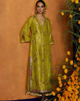 Mastani Yellow Tissue Carnation Jaal Kaftan Dress