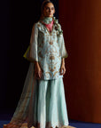 Mastani Powder Blue Tissue Carnation Jaal Gharara Set