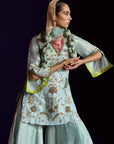 Mastani Powder Blue Tissue Carnation Jaal Gharara Set