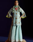 Mastani Powder Blue Tissue Carnation Jaal Gharara Set