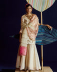 Mastani Ivory Tissue Carnation Jaal Gharara Set