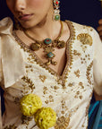 Mastani Ivory Tissue Carnation Jaal Gharara Set