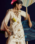 Mastani Ivory Tissue Carnation Jaal Gharara Set