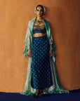 Mastani Teal Blue Silk Skirt Set
