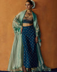 Mastani Teal Blue Silk Skirt Set