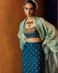 Mastani Teal Blue Silk Skirt Set