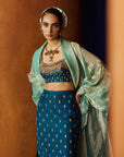 Mastani Teal Blue Silk Skirt Set