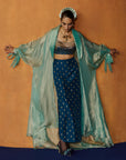 Mastani Teal Blue Silk Skirt Set