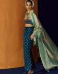 Mastani Teal Blue Silk Skirt Set