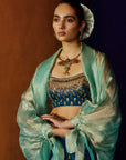 Mastani Teal Blue Silk Skirt Set