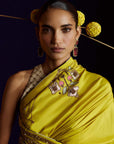 Mastani Yellow Silk Laap Boota Saree Set