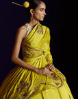 Mastani Yellow Silk Laap Boota Saree Set