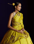 Mastani Yellow Silk Laap Boota Saree Set