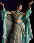 Mastani Teal Tissue Organza Laap Boota Saree Set