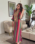 Mastani Pink- Green Stripes Yoke Kaftan Dress