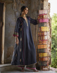 Nadira Black Silk Butti Back Yoke Kurta Set
