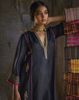 Nadira Black Silk Butti Back Yoke Kurta Set