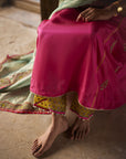 Nadira Hot Pink Silk Butti Back Yoke Kurta Set