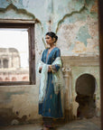 Nadira Teal Silk Butti Back Yoke Kurta Set