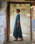 Nadira Teal Silk Butti Back Yoke Kurta Set
