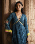 Nadira Teal Tree Bell Sleeve Kurta Set