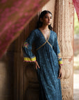 Nadira Teal Tree Bell Sleeve Kurta Set