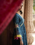 Nadira Teal Tree Bell Sleeve Kurta Set