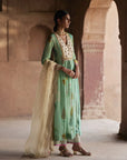 Nadira Powder Blue Pintuck Angrakha Kurta Set
