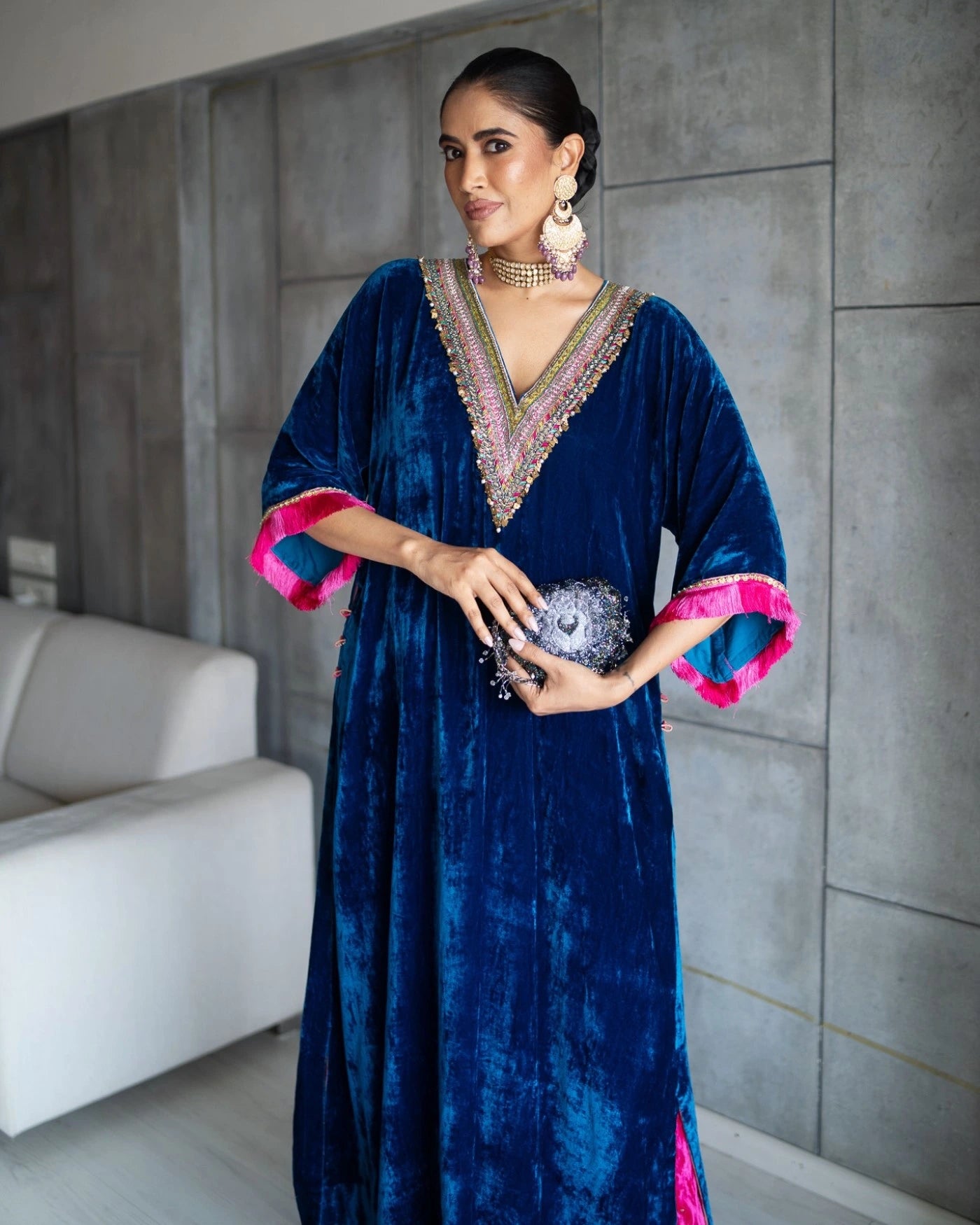 blue velvet indian dress DARK-BLUE EMBROIDERED VELVET Anarkali Pakistani/indian party dress 3 piece