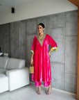 Zeenat Aman Hot Pink Velvet Kaftan Kurta Set