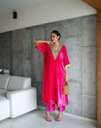 Zeenat Aman Hot Pink Velvet Kaftan Kurta Set