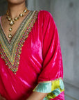 Zeenat Aman Hot Pink Velvet Kaftan Kurta Set