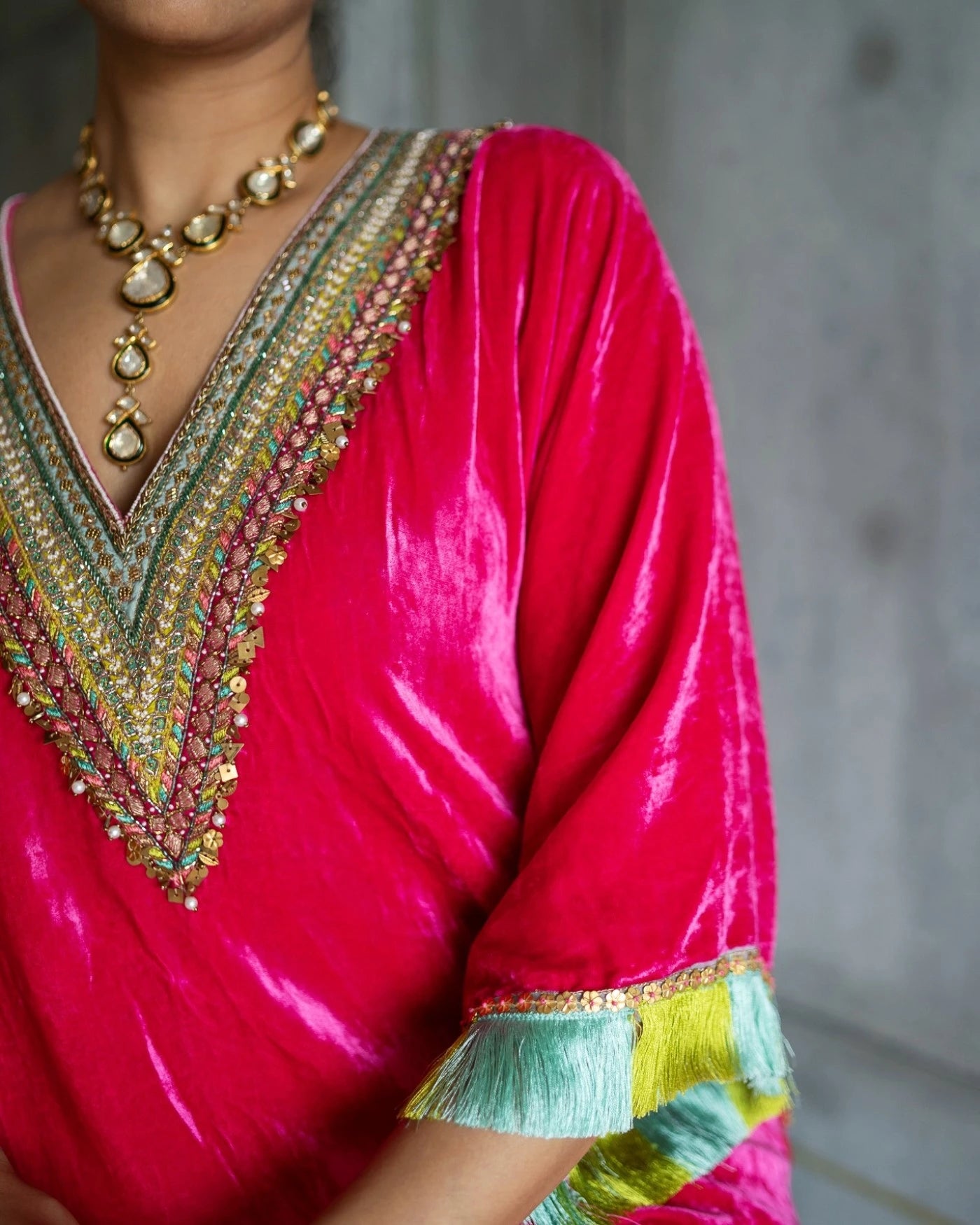 Nadira Hot Pink Tree Bell Sleeve Kurta Set