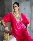 Zeenat Aman Hot Pink Velvet Kaftan Kurta Set