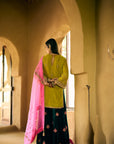 Nisbat Yellow- Green Velvet Sharara Set