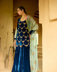 Nisbat Jester Blue Velvet Sharara Set