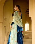 Nisbat Jester Blue Velvet Sharara Set