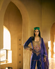 Nisbat Purple Silk Yoke Boota Kurta Set