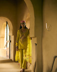 Nisbat Yellow Tissue Yoke Boota Kurta Set