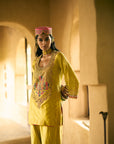 Nisbat Yellow Tissue Yoke Boota Kurta Set