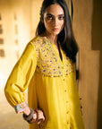 Nisbat Yellow Silk Shirt Co-ord Set