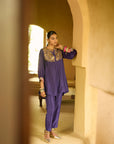 Nisbat Purple Silk Shirt Co-ord Set