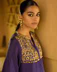 Nisbat Purple Silk Shirt Co-ord Set