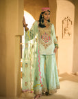 Nisbat Powder Blue Tissue Yoke Boota Sharara Set