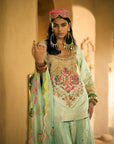 Nisbat Powder Blue Tissue Yoke Boota Sharara Set
