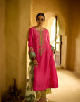 Nisbat Hot Pink Silk Dori Kurta Set