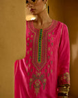 Nisbat Hot Pink Silk Dori Kurta Set